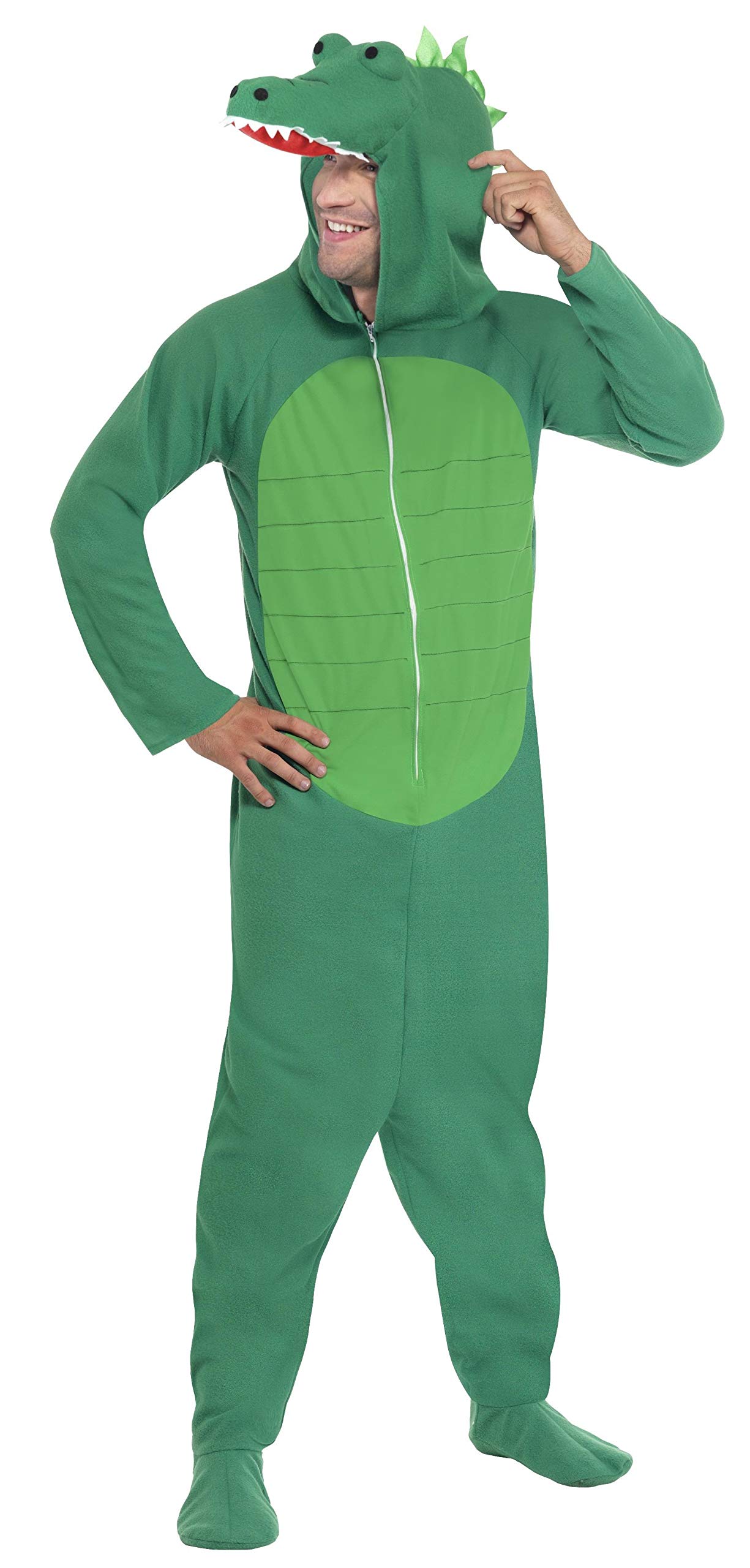 Smiffys Men's Crocodile Costume, Hooded All in One, Party Animals, Serious Fun, Size L, 23631