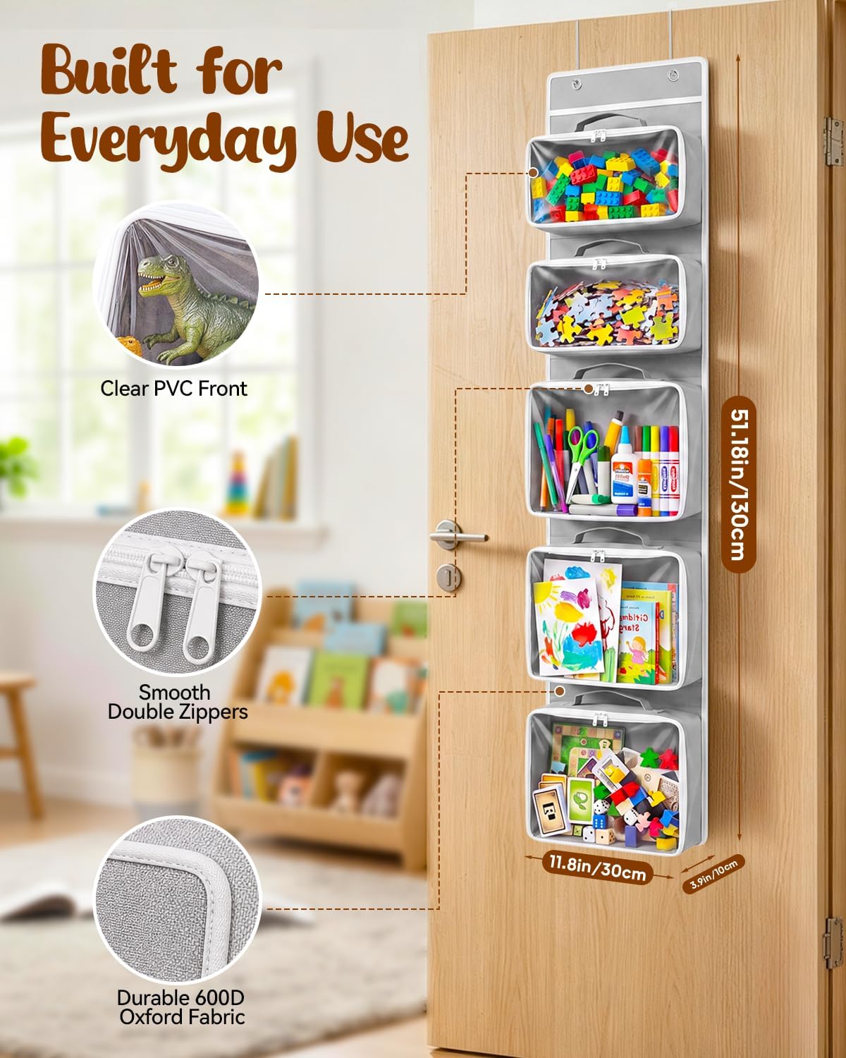 Hanging Craft Organizers and Storage, Over the Door Organizer, Grey