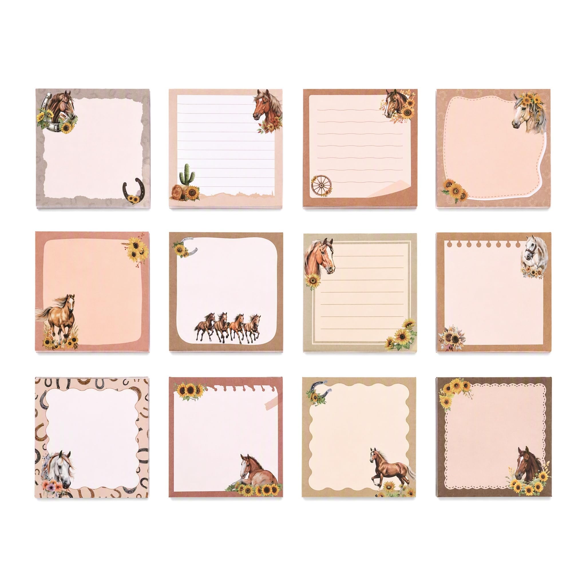 Horse Gifts, 12 Pack Horse Sticky Notes, Cute Memo Pads for Horse Lovers