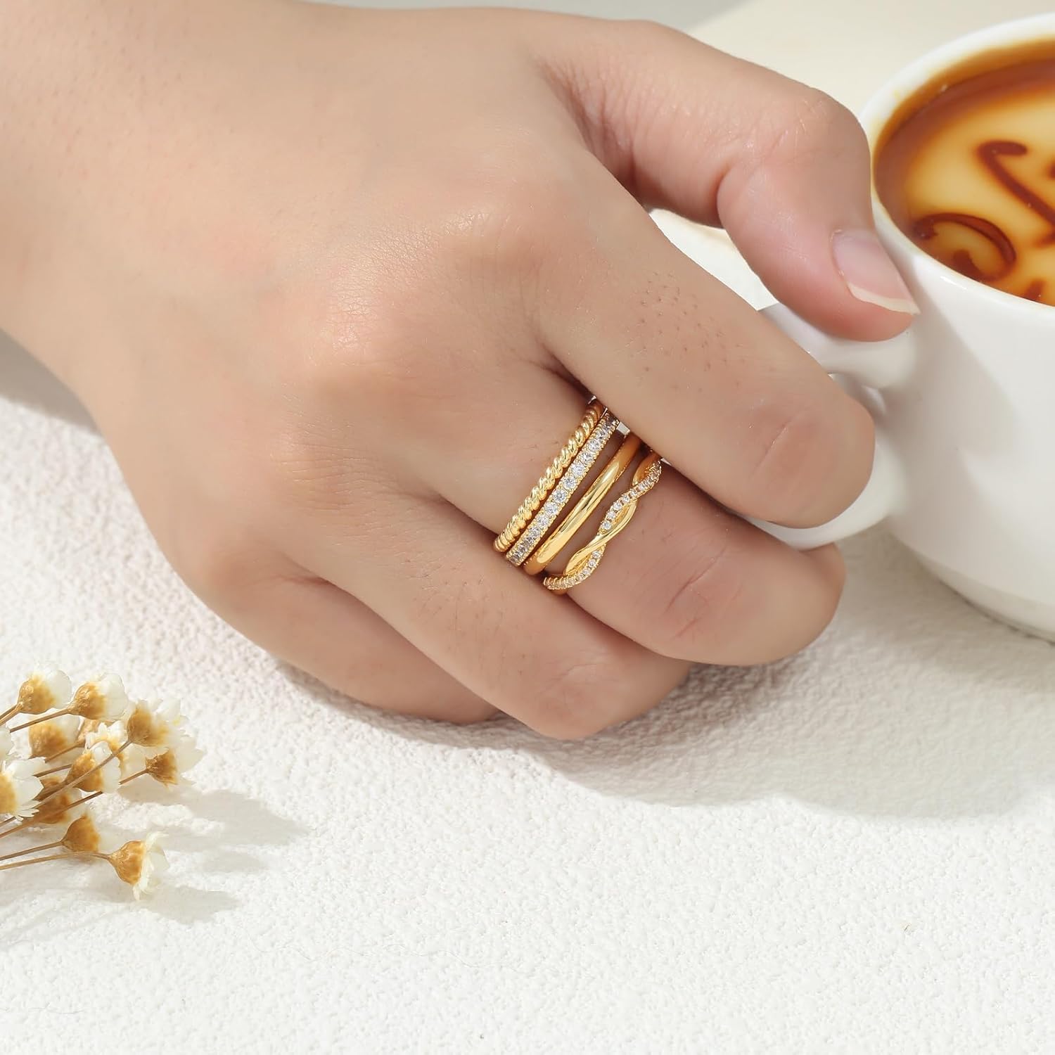 Gold Stackable Rings for Women, Dainty 18K Gold Plated Stackable Thin Rings Cubic Zirconia Thumb Statement Ring Set Promise Wedding Bands Engagement Trendy Ring for Women Non Tarnish - Image 2