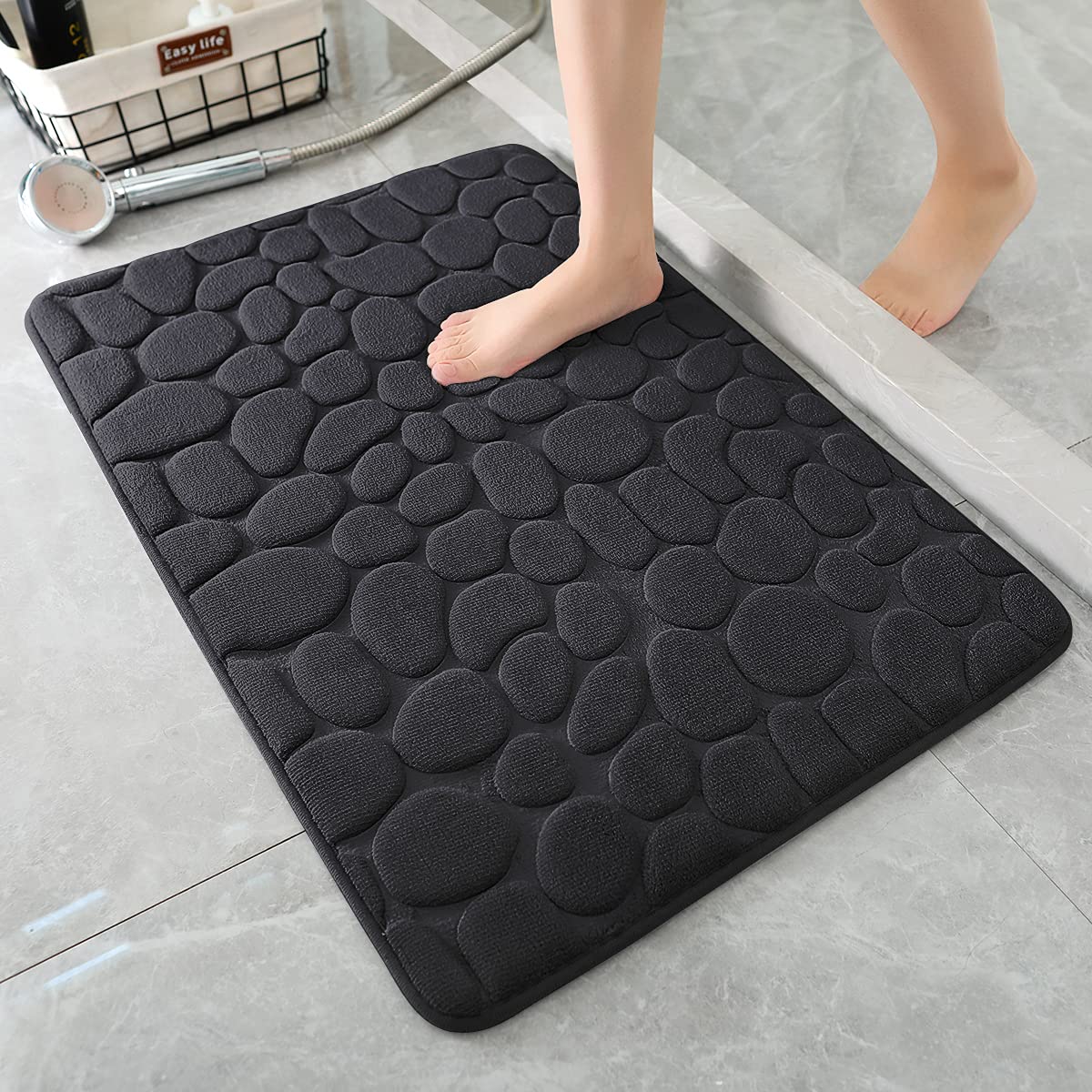 YIHOUSE Bathroom Mat Rug Memory Foam Bath Mat Non-Slip Bathroom Floor Mats Cobblestone Bath Mats Absorbent Bath Rugs