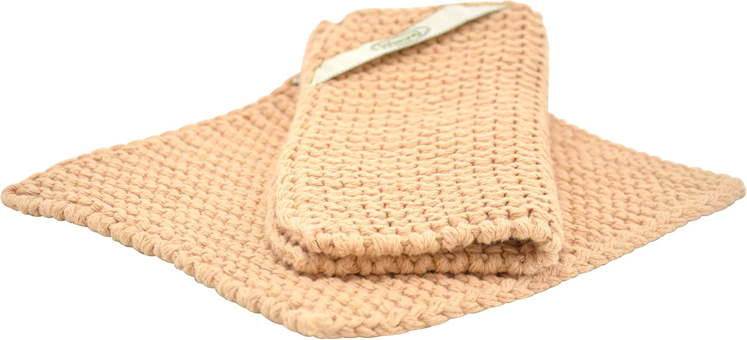 Danish Knitted Pot Holders Made with Thick 100% Eco-Tex Certified Cotton - Made in India (Pair Nougat)