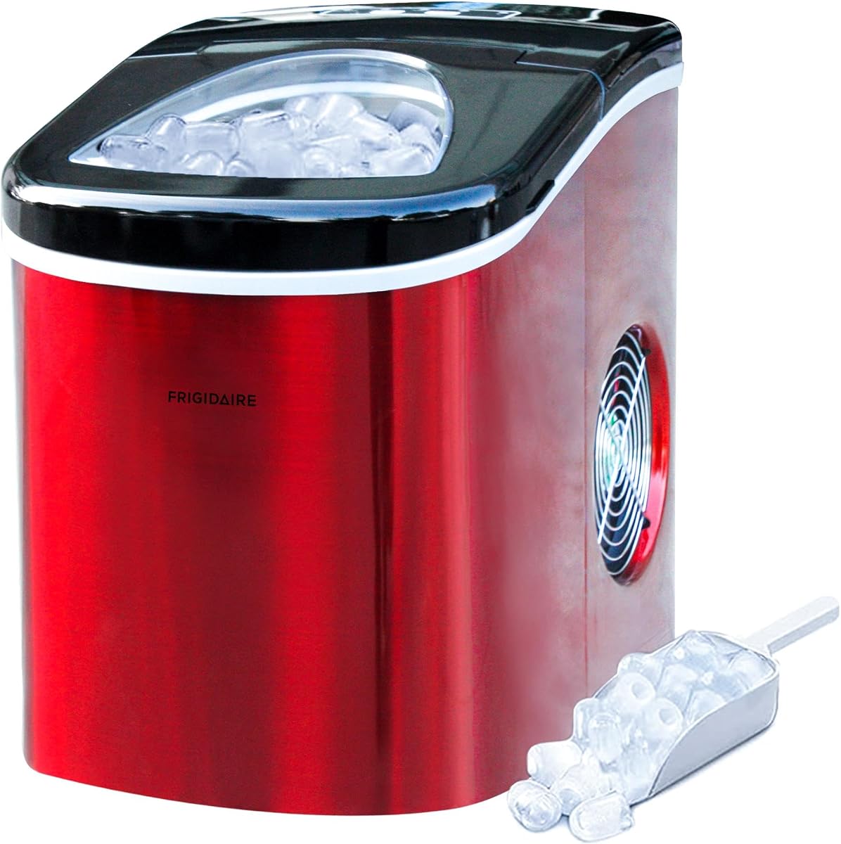 Máquina para hacer hielo Nugget portátil de encimera, 26 lb por día (acero inoxidable rojo)