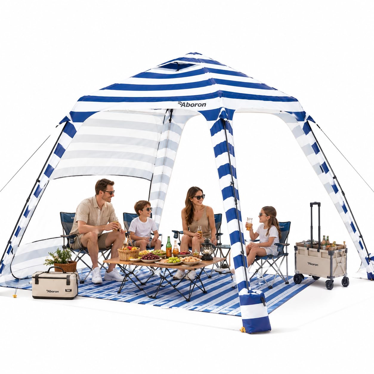 Ytaoeo Strand Pavillon 3x3m mit Seitenwänden UPF 50+ Blau Weiß