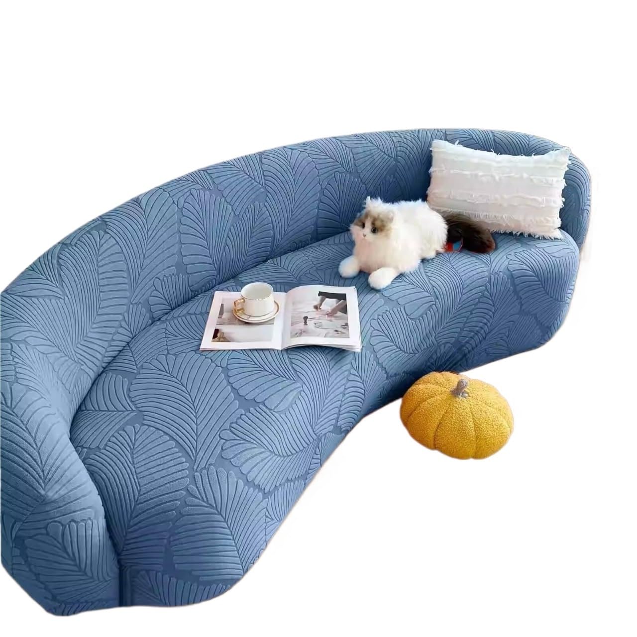 Housse de canapé incurvée jacquard Aqua Blue pour fauteuil extensible