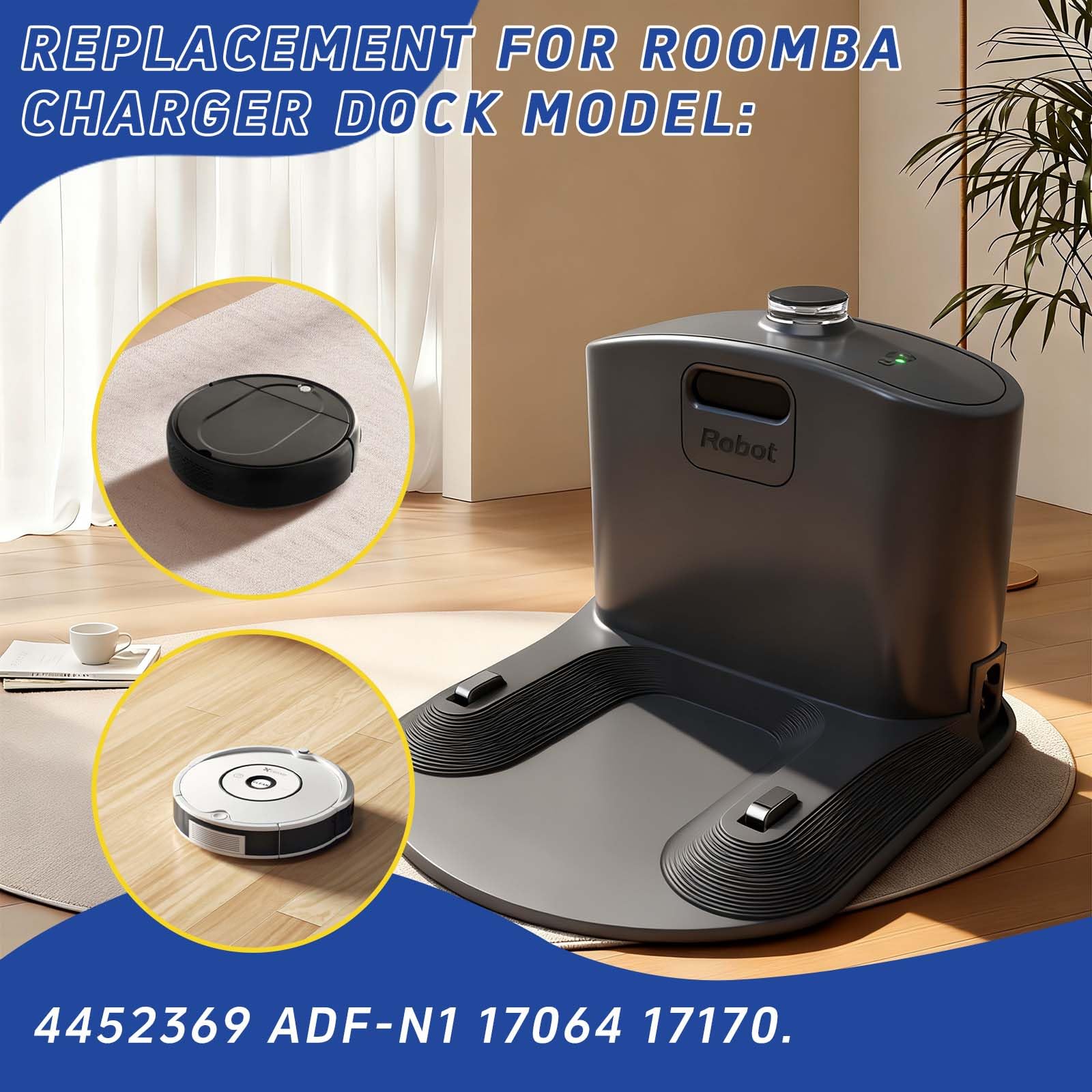Base di ricarica della stazione di aggancio. Accessorio compatibile con iRobot Roomba E5 E6 I1 I3 I4 I6 I7 I8 500 600 700 800 900 - Nero - con cavo di alimentazione - Pezzi di ricambio