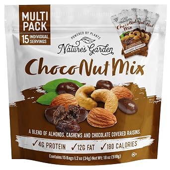Natures Garden Choco Nut Mix, Chocolate Covered Raisins, Almonds, Cashews, Cholesterol Free, Sodium Free, No Artificial Ingredients 1.2 Oz Bags 15 Individual Servings