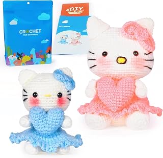 XIYASAVI Beginners Crochet Kit with Easy Peasy Yarn as seen on Hello Kitty,Crochet Kit for Beginners with Step-by-Step Video Tutorials