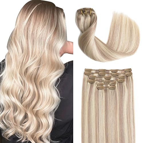 Miniatura 8 de Extensiones de cabello humano real con clip, de 14 pulgadas, balayage, marrón chocolate, ombré, marrón caramelo, extensiones de cabello humano real,