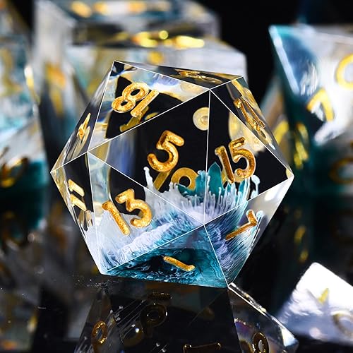 Vista 114 de AUSTOR Juego de dados DND de 7 troqueles hechos a mano, dados poliédricos de resina de borde afilado para juegos de mesa de Dungeons and Dragons RPG