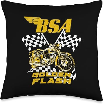 BSA 650 Golden Flash Motorcycle Chequered Flags Fathers Day Throw Pillow
