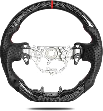 Flat Bottom Carbon Fiber Steering Wheel Compatible with Toyota Camry XV80 2025-2026, Toyota Crown 2023-2026 Models, Black Perforated Leather Grip, Red Center Marker, No Heating