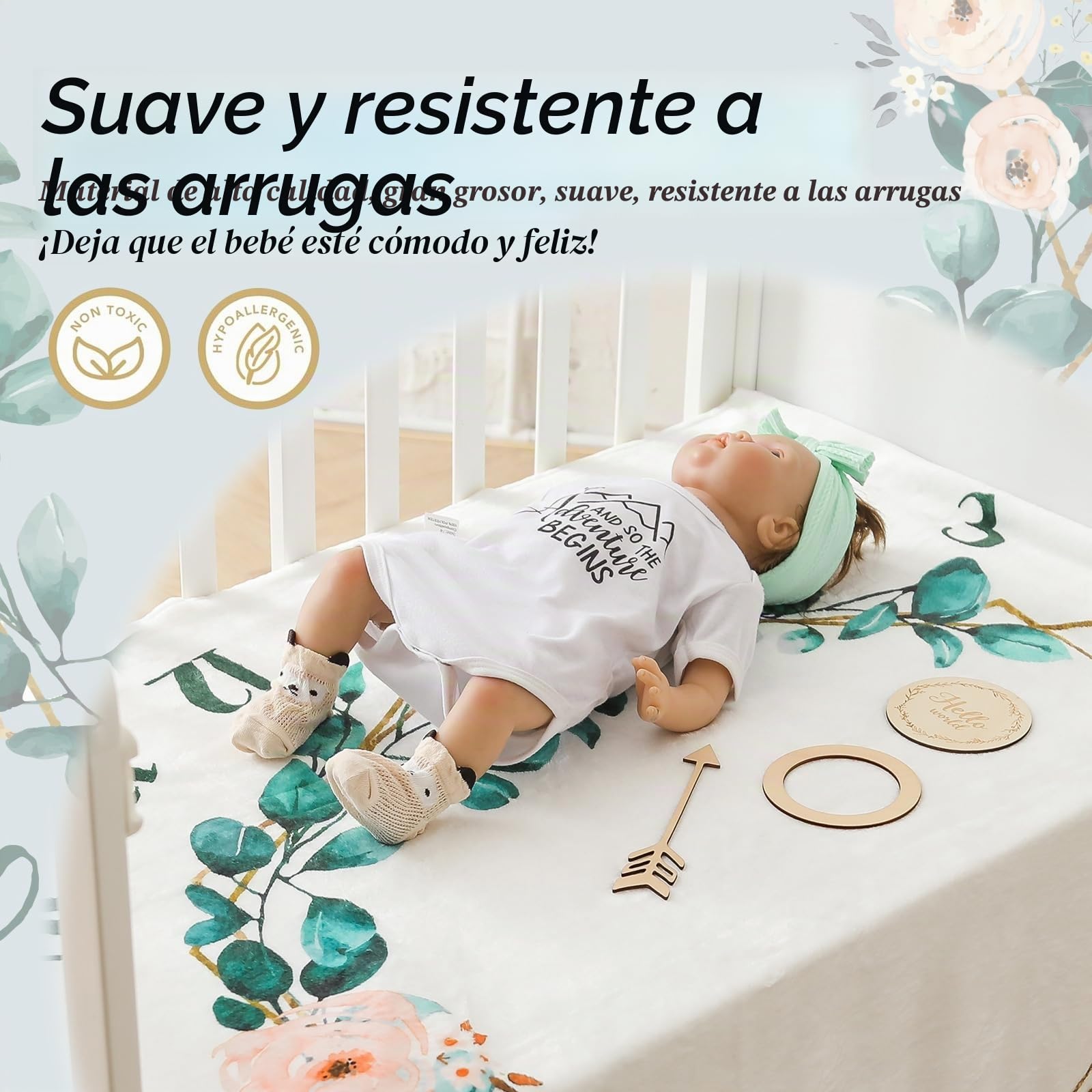 Tokaneit Manta de Forro Polar mensual para Niños, Bebé Hitos Mensuales, Fotografía Bebé, Recién Nacido Regalo Personalizado De Nacimiento para Nuevas Mamás, 150 x 100 cm