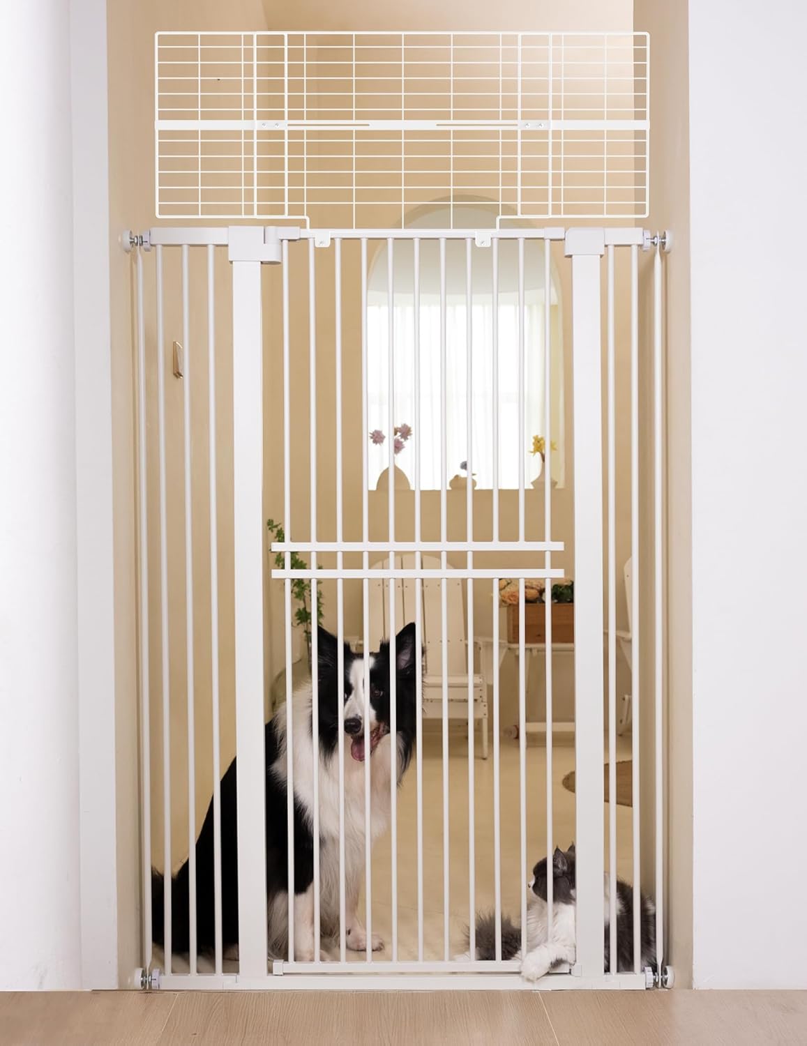 No Pawblems 71" Extra Tall Pet Gate for Cat, 29-40" Auto Close Cat Gate for Doorways/Stairs/Hallways, NO Drilling Pressure Mounted Tall Dog Gate Indoor, 1.37" Pet-Safe Gap, White