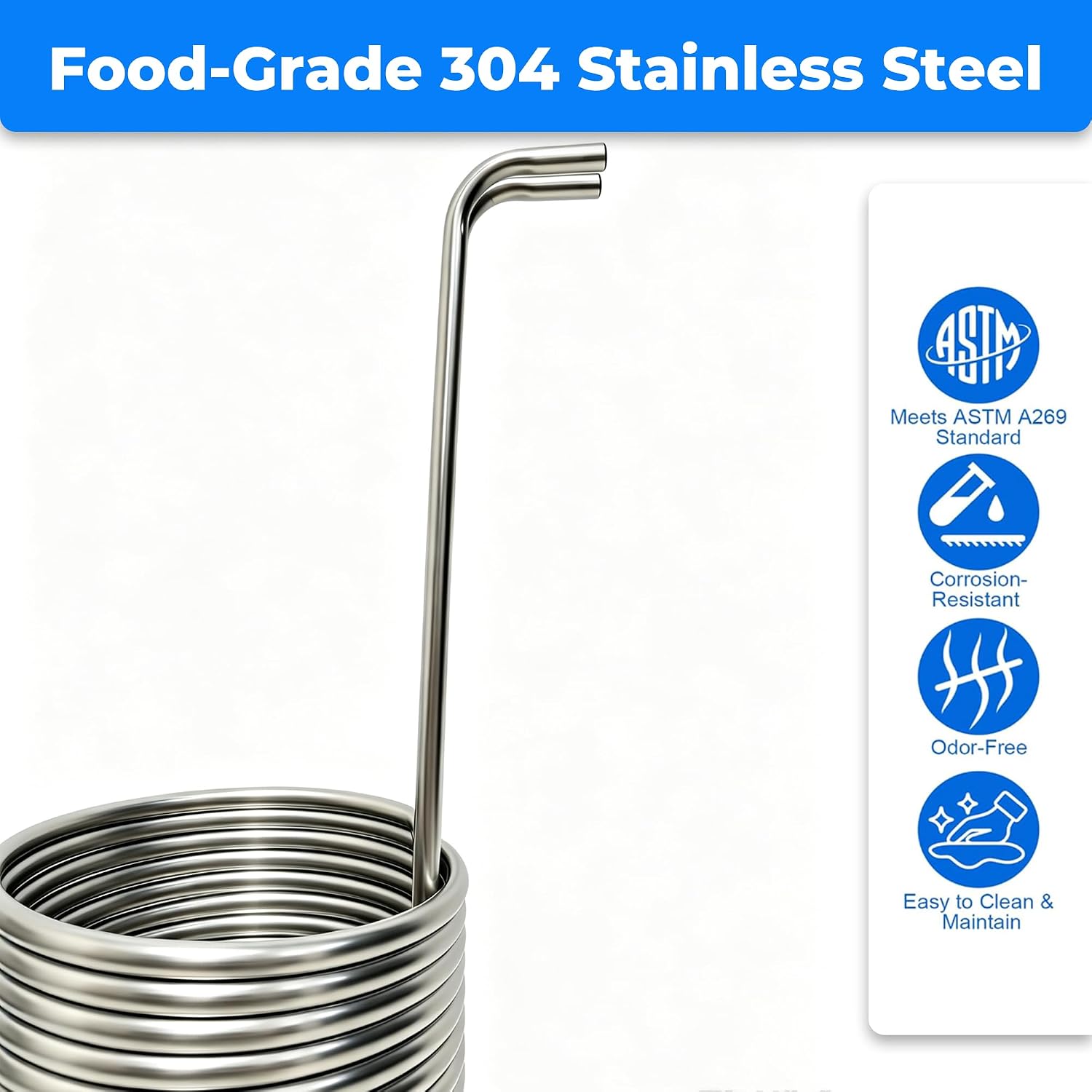 Stainless Steel Wort Chiller 50FT Coil with 6.5FT Food-Grade Hose