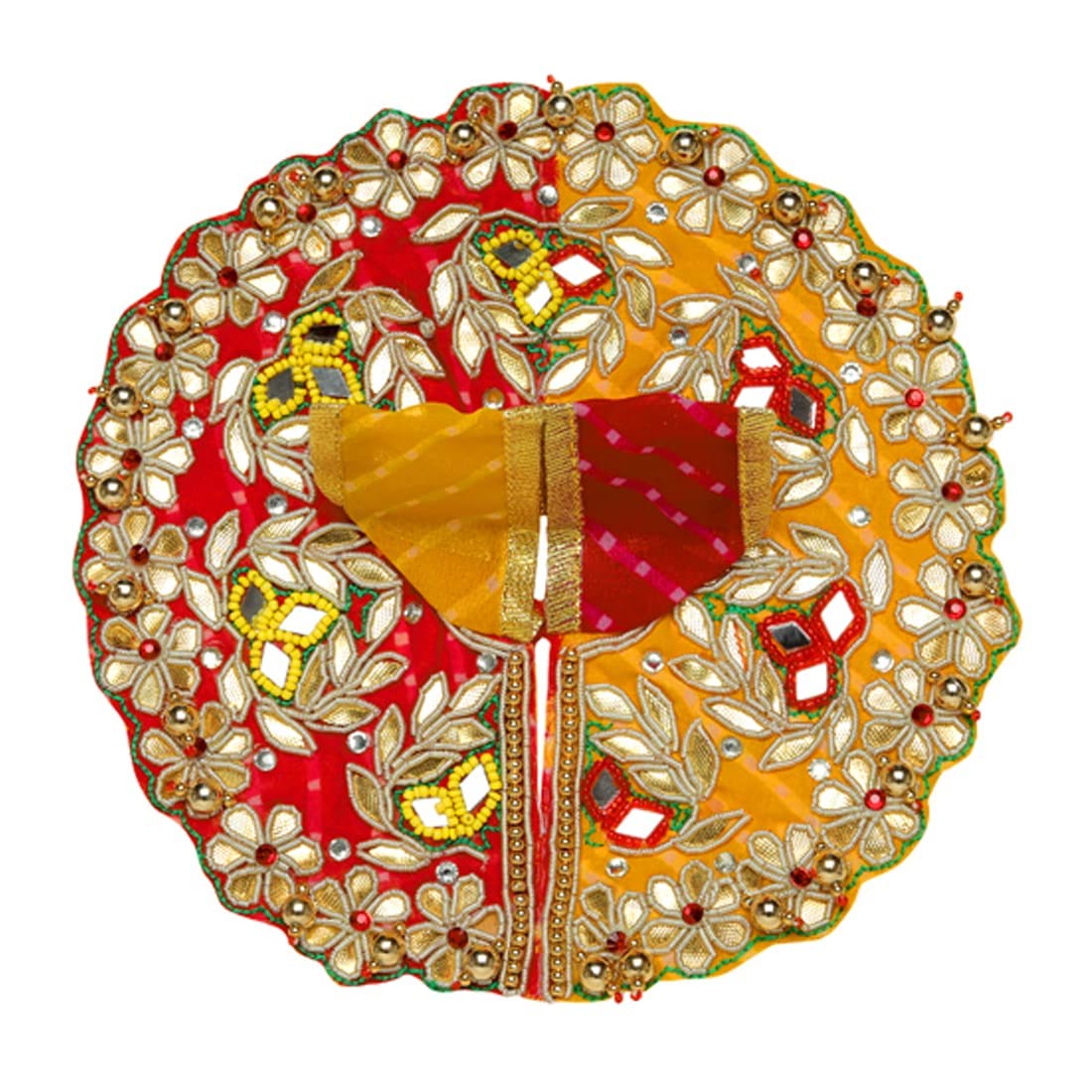 Aditri Creation Red Yellow Designer Cloth for Lord Krishan Ladu Laddu Gopal Kanaiya Bal Krishna Dress Poshak Vastra for Little Metal Idol Statue A (Diameter :- 8")