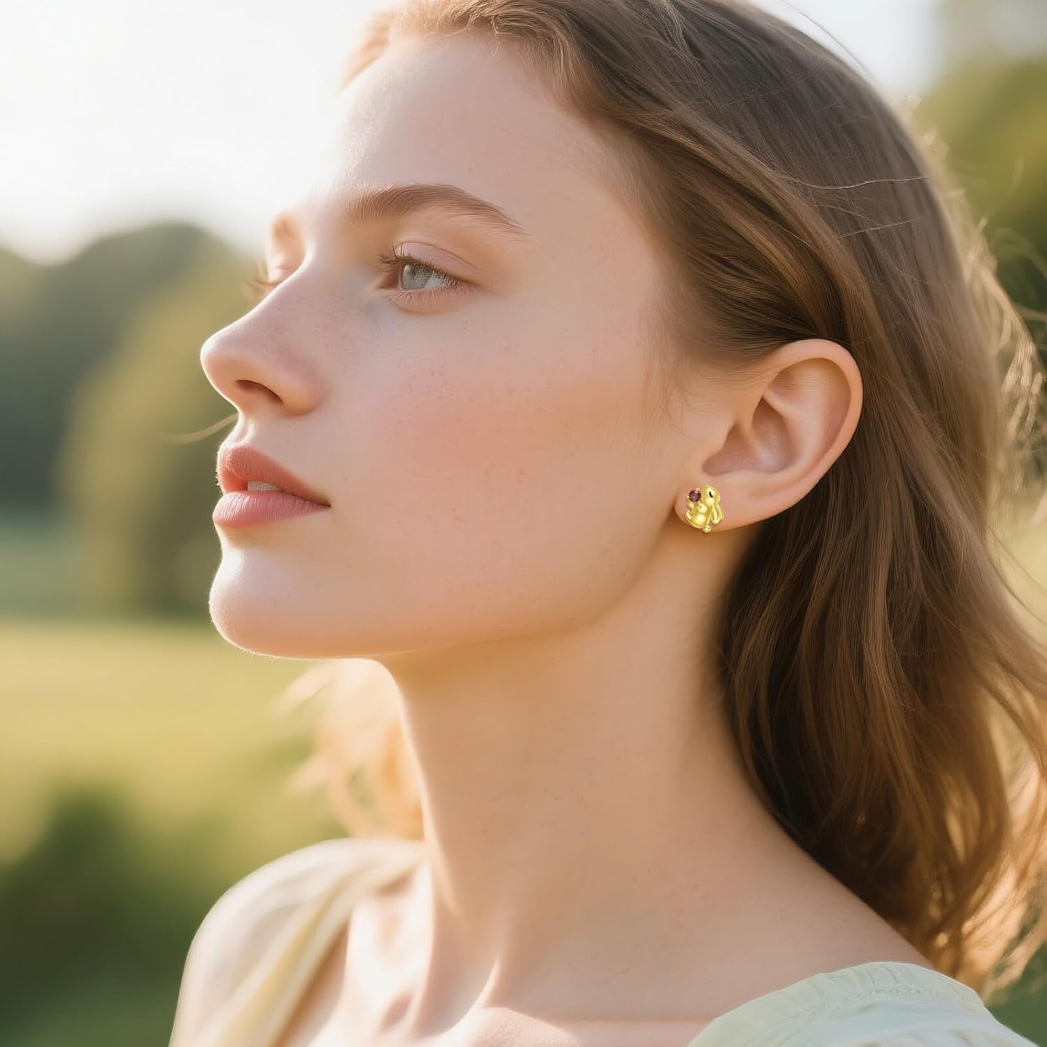 4mm Garnet Rabbit Earrings for Women, 925 Sterling Silver Rabbit Stud Studs, 18k Gold Plated, January Birthstone Jewelry Gift for Mother Wife Sister, Birthday Anniversary - Image 2