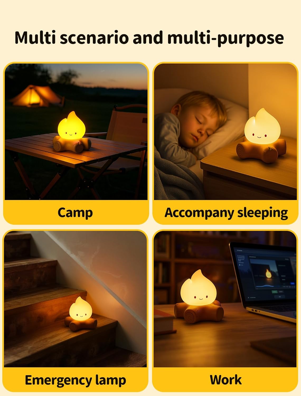 MASHI Table Decorations,Campfire Night Light,USB Rechargeable Flame Lamp with White Noise,Silicone Cute & Funny Night Light for Kids, Indoor Outdoor Decorative Lights Gift