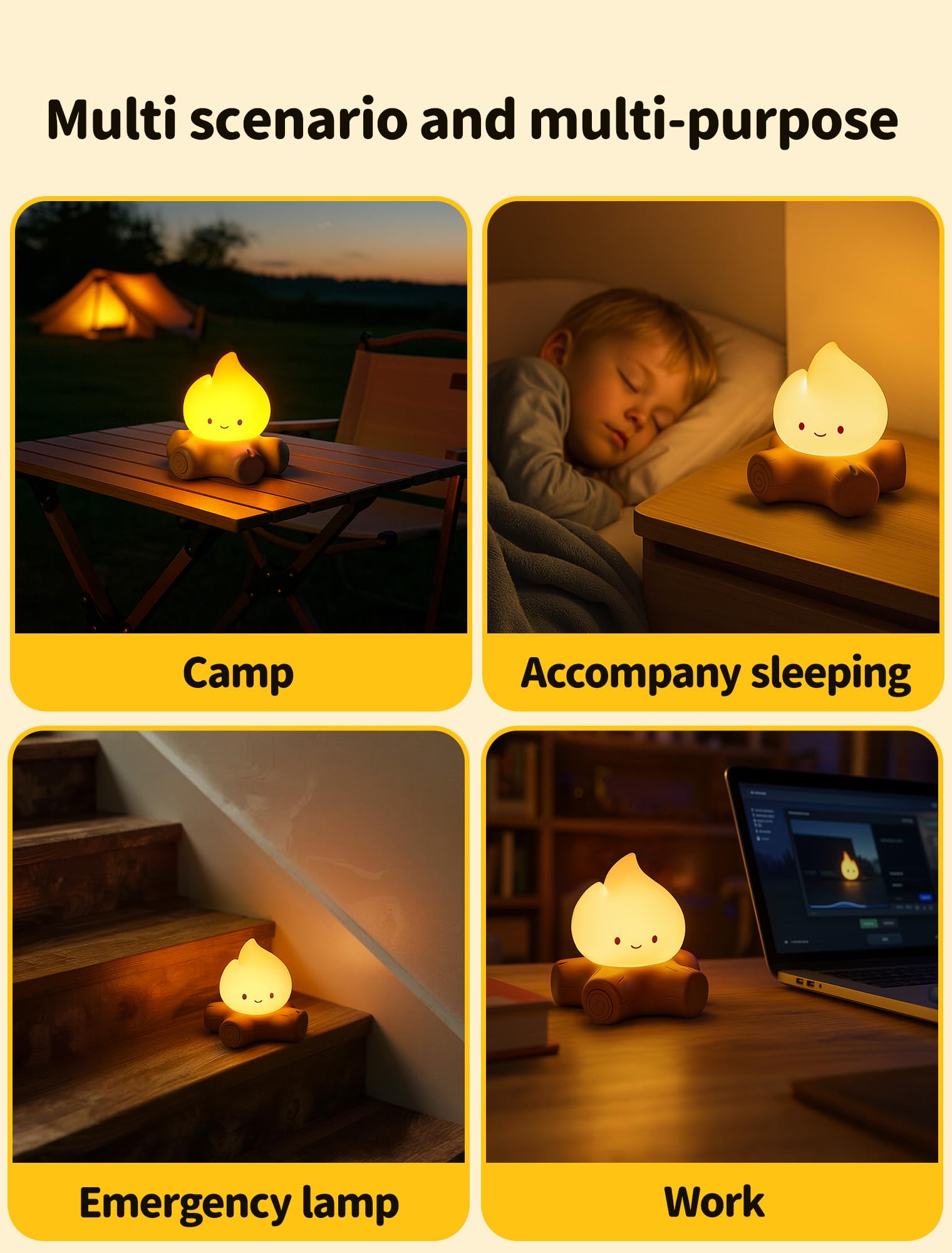 Wiederaufladbares Lagerfeuer-Nachtlicht, tragbare Schreibtischlampe, Silikon-Nachtlicht, niedliches weißes Rauschen, Nachtlampen für Schlafzimmer, Outdoor, Camping, Geschenke für Kinder