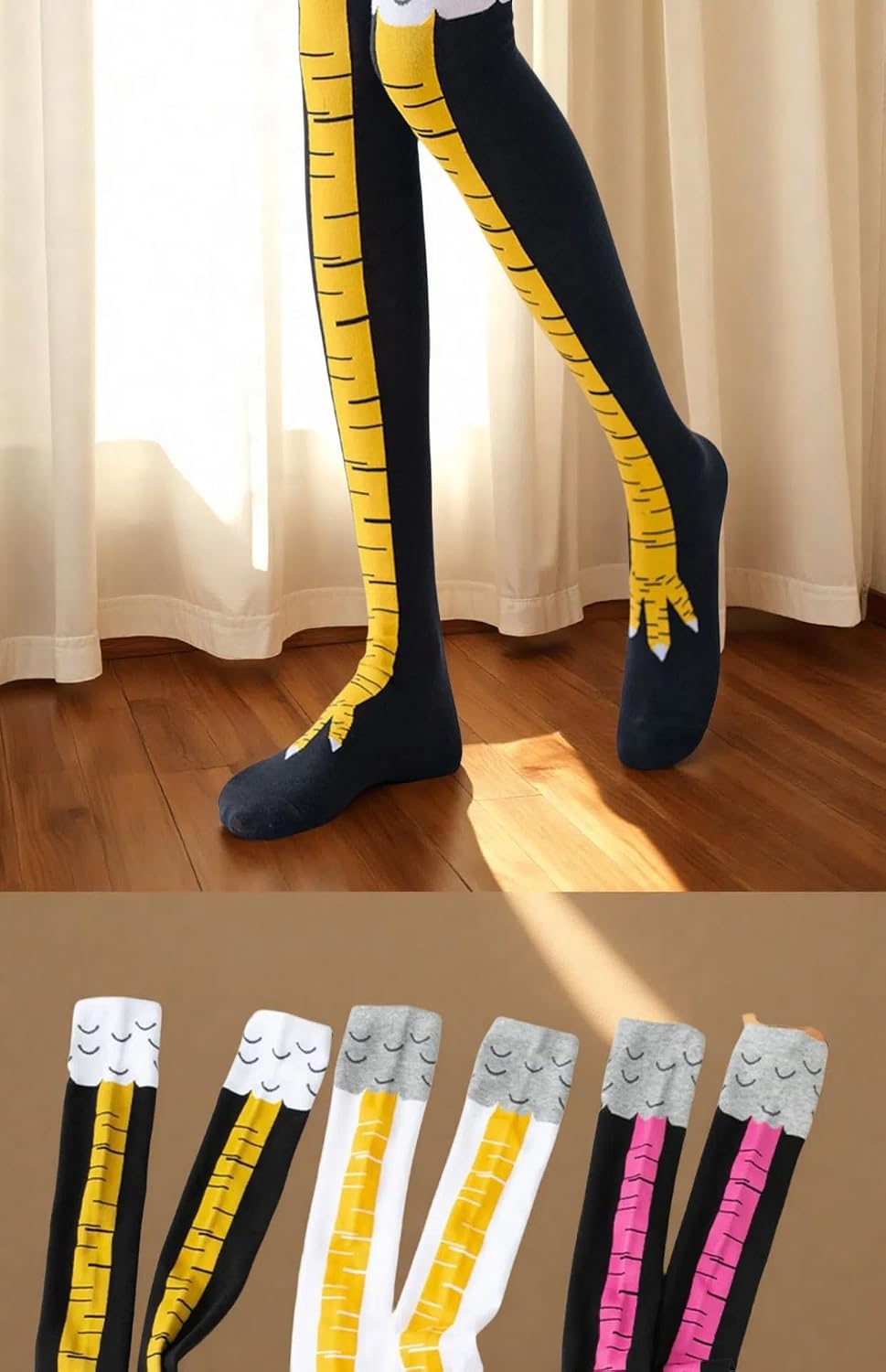 Chicken Leg Over-Knee Socks, 1 Pack, Novelty Cotton Stockings for Halloween Party, Unisex