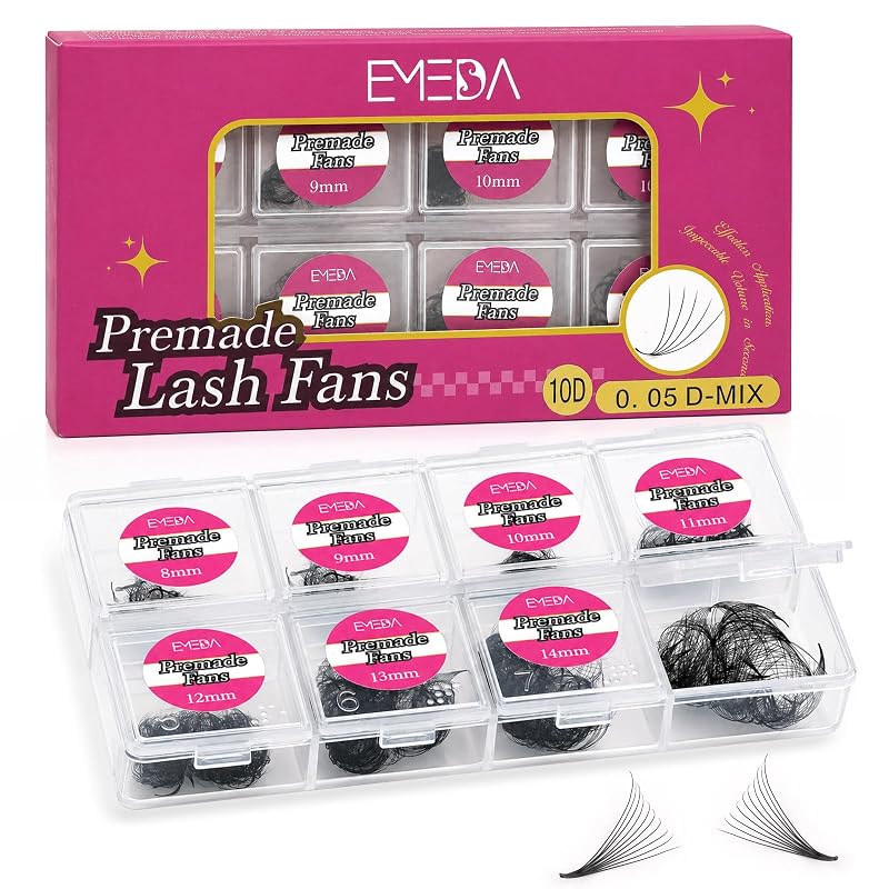 EMEDA Leques Pré-Montados para Cílios 10D/16D com Base Fina e Pontiaguda, 600 Unidades