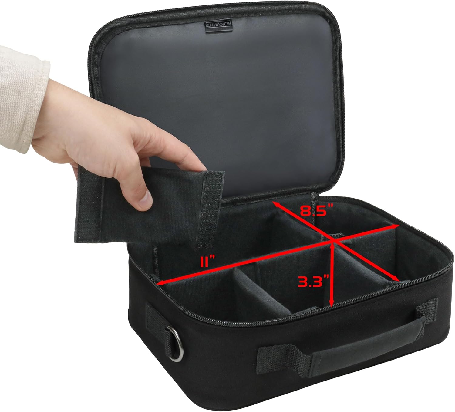 ENHANCE Designer Edition Compact MTG Bag Compatible with Magic the Gathering, Lorcana & more - Small Trading Card Bag with Customizable Interior & Shoulder Strap for Deck Boxes, Dice (Black)