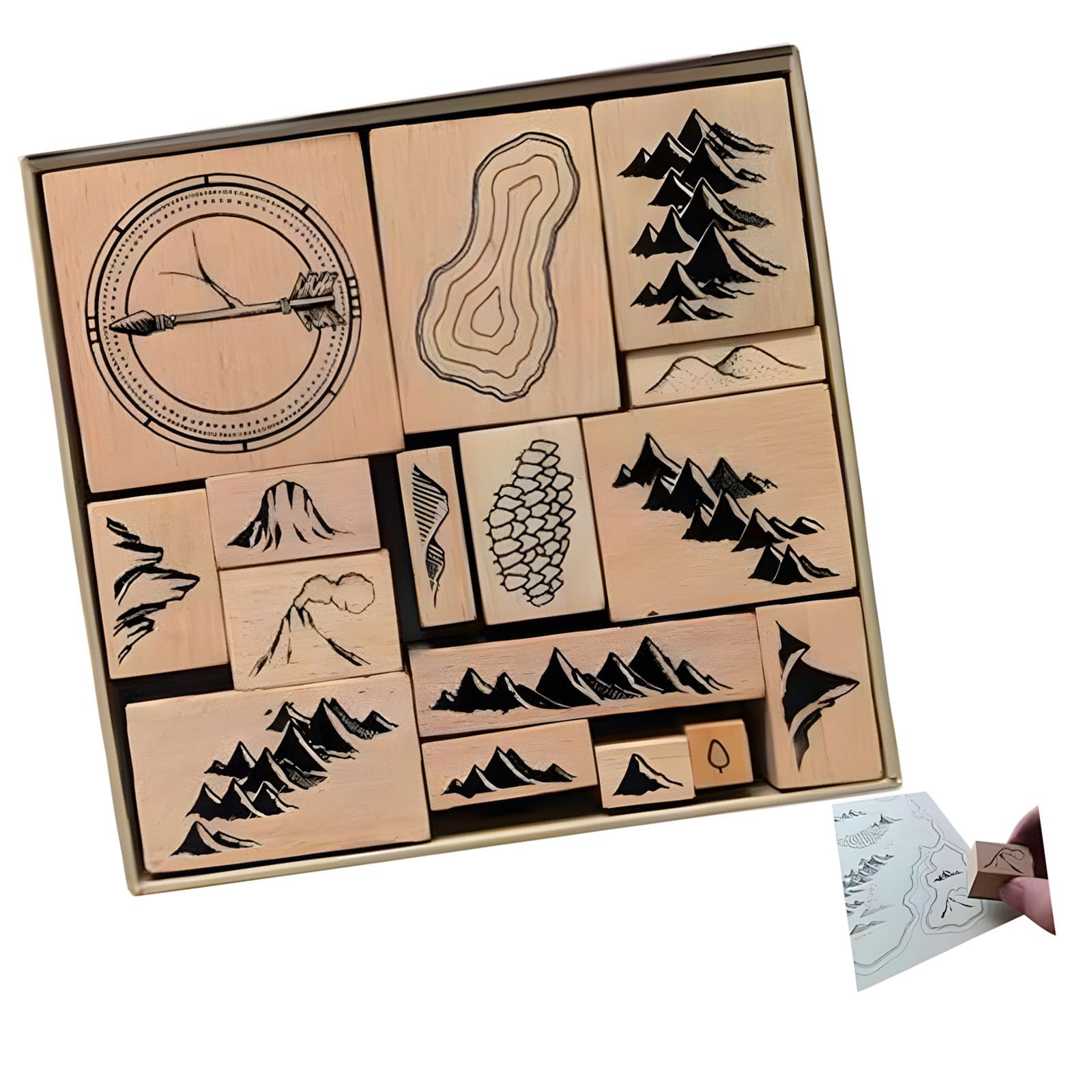 hogtnd Pack of 16 Vintage Natural Wooden Stamps for Crafts Packaging Embellishments Fantasy Card Stamps
