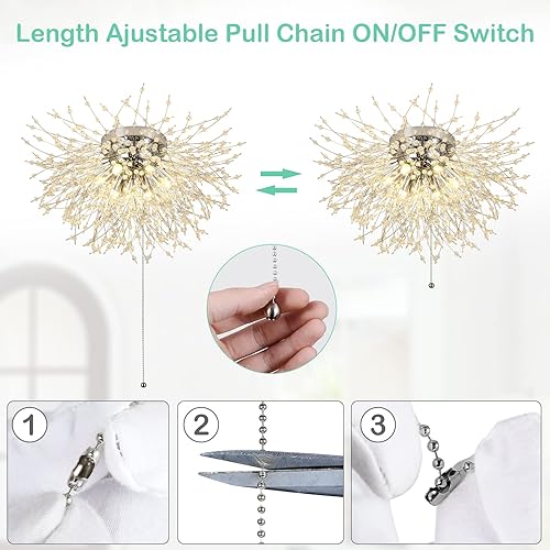 Miniatura 6 de HMVPL Lámpara de techo empotrada de cristal con interruptor de encendidoapagado de cadena de tracción, lámpara LED cerca del techo, lámpara de