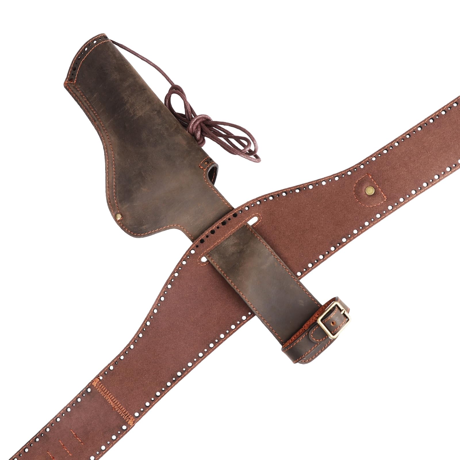 TOURBON Funda de Pistola de Cuero Genuino Estilo Vaquero Occidental para Pierna Soporte Ajustable con Cinturón de Munición y Balas