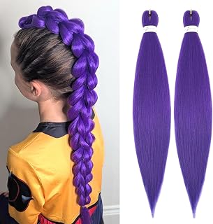 Purple Braiding Hair 20 Inch Pre Stretched Braiding Hair Extensions 2 Packs Long Synthetic Crochet Hair Twist Braids for Stage Party Halloween Costume Cosplay