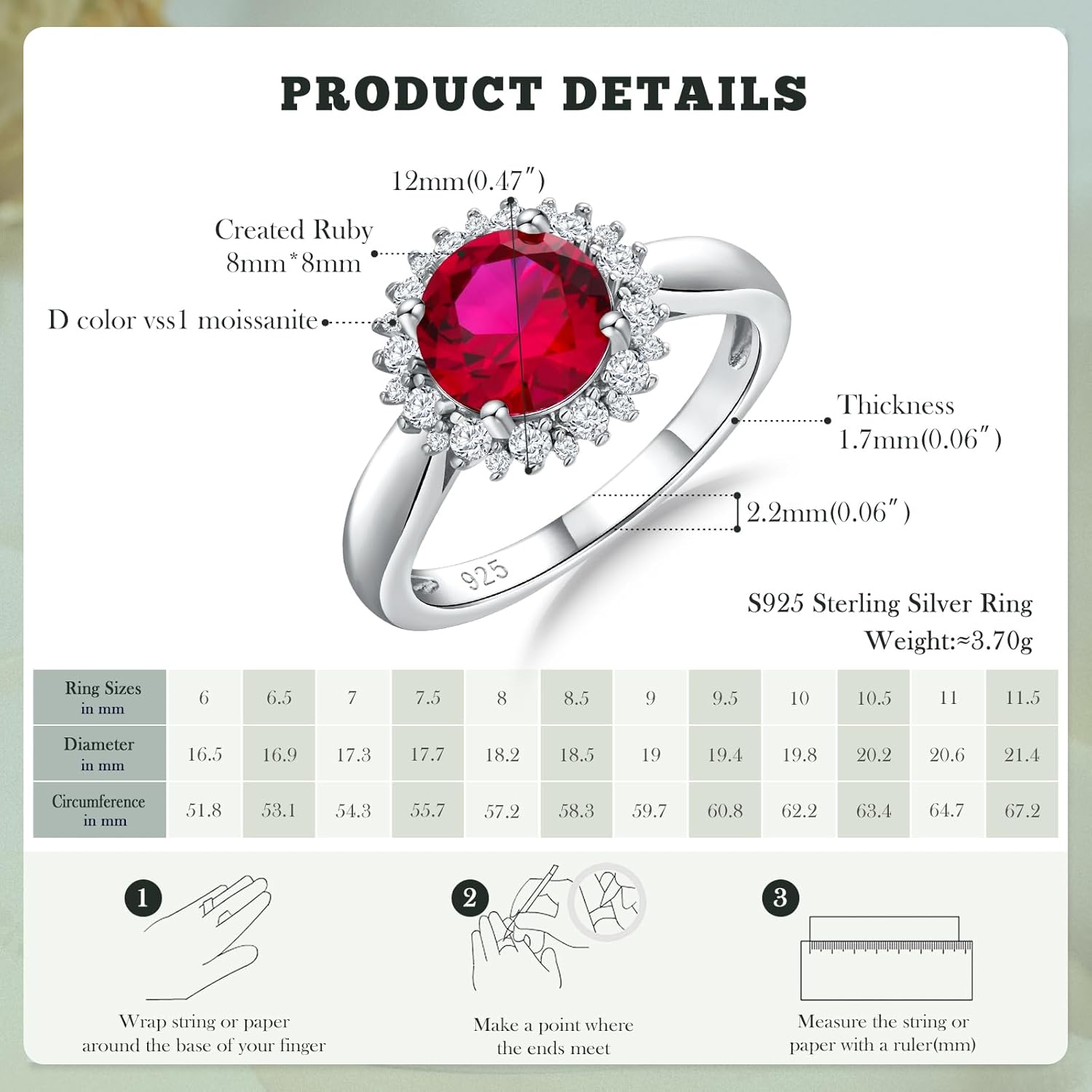 925 Sterling Silver Halo Engagement Rings for Women Moissanite &Created Amethyst/Aquamarine/Emerald/Ruby/Sapphire Cocktail Wedding Birthday Jewelry - Image 4