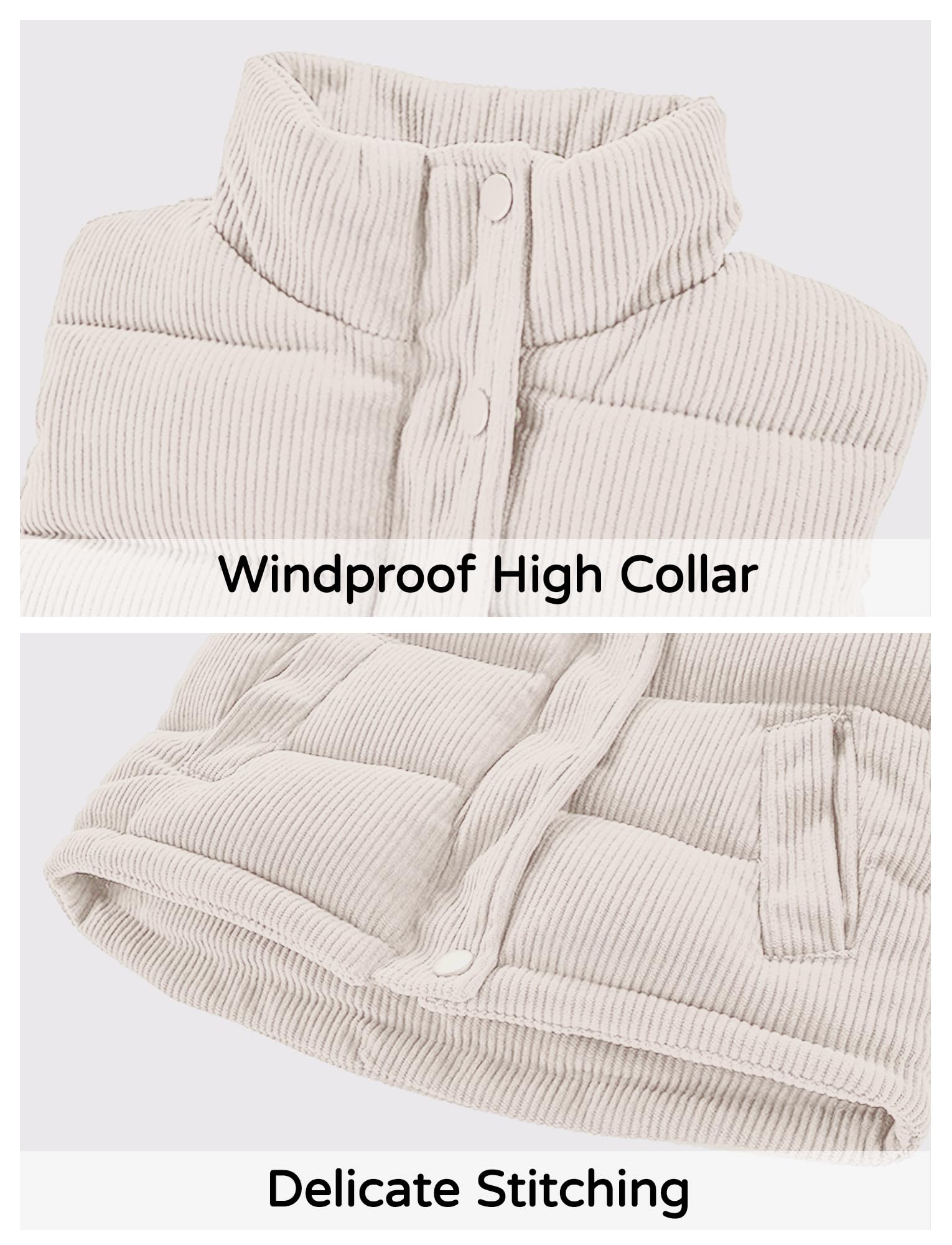 Happy Cherry Gilet in velluto a coste per bambini, invernale, caldo, con cerniera, senza maniche, con bottoni e colletto rialzato, 1-8 anni, bianco, 3-4 anni