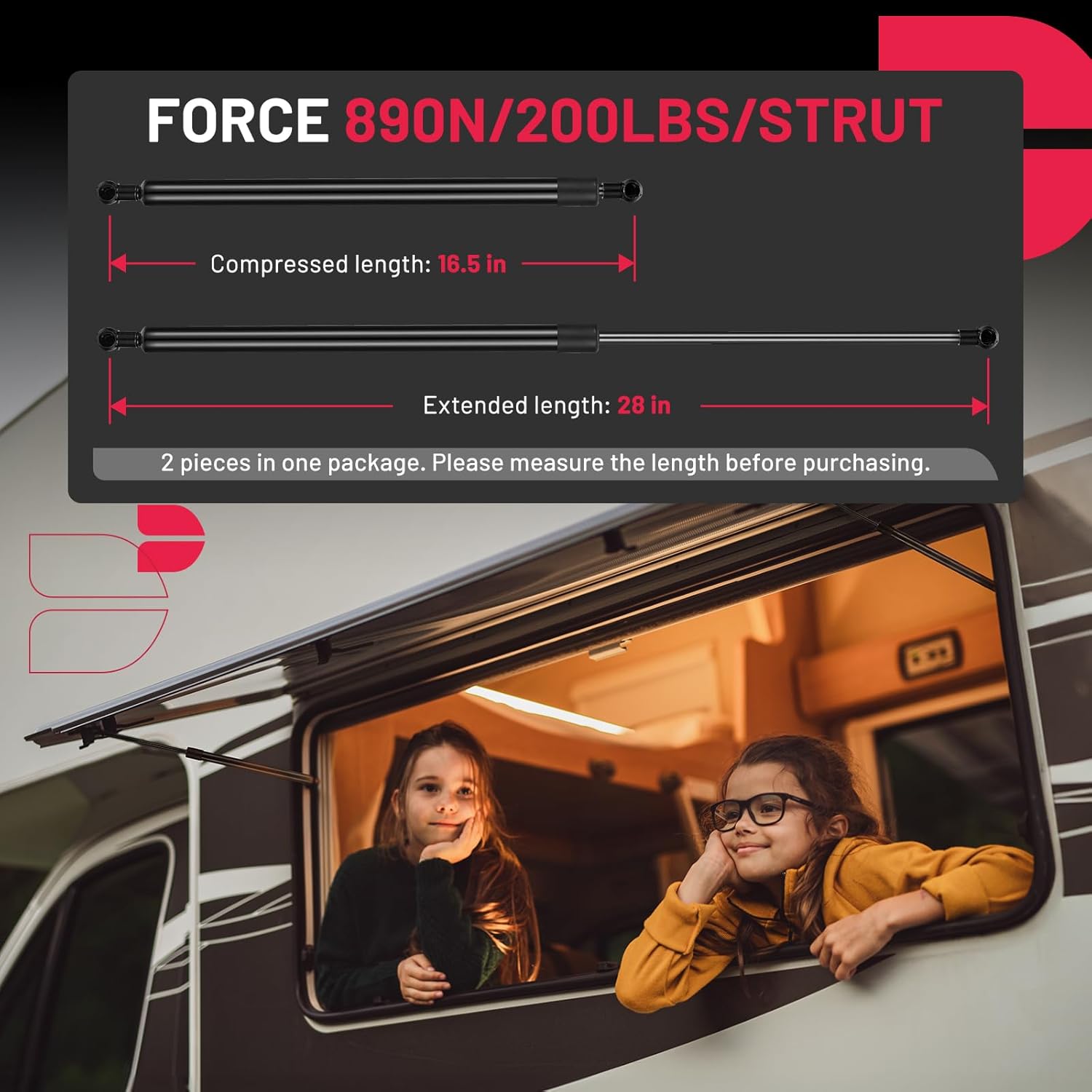 BDFHYK ST280M200 28inch 200lbs (890N) Gas Shocks Struts Lift Support for Floor Hatch Door, Trap Door, Murphy Bed Support?Trucks Tonneau Cover,Outdoor Tv Cover, Engine Hatch, Tool Box Lid etc, Set of 2 28 Inch 28inch-200lbs