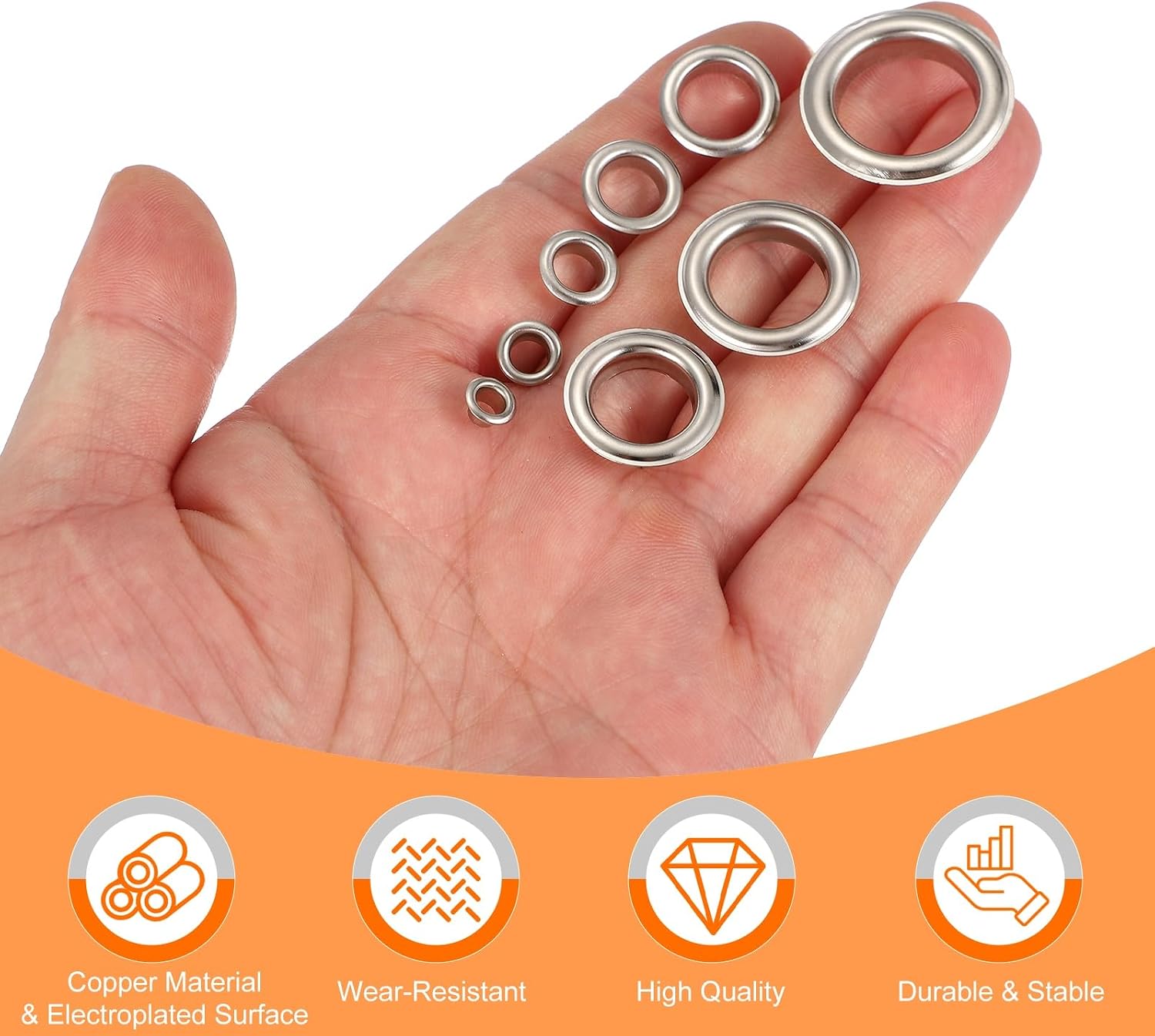 HARFINGTON 80Set Grommets Eyelets 17mm Copper Eyelets Kit with Washers & Setting Tool for Fabric Curtain Tarps Leather Belt Shoes Bag DIY, Silver