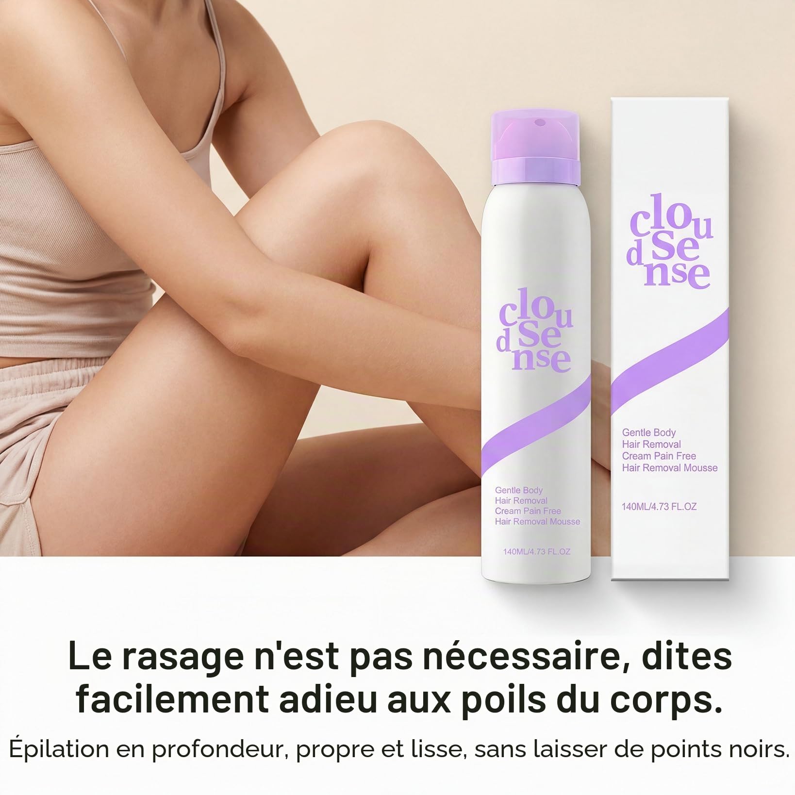 Smooth Hair Removal Mousse, Cloud Sense Silky Hair Spray Foam Remover Underarm Arm Back Chest and Legs Suitable All Skin Types, Pain Free Hairs Removal Cream Moisturizing and Hydrating (1pcs)