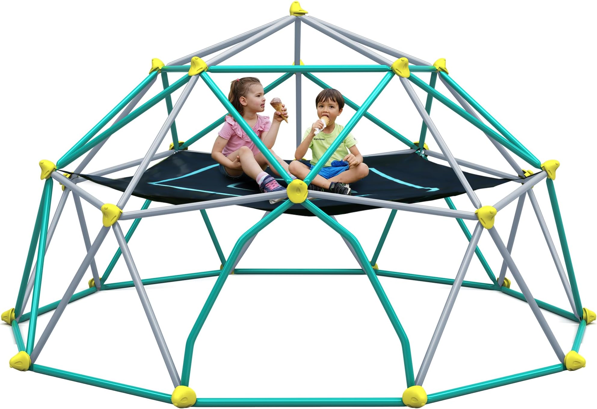 13FT Climbing Dome with Hammock, Outdoor Geometric Dome Climber Play Center for Kids 3-10 Supporting 1000 lbs, Easy Assembly Jungle Gym