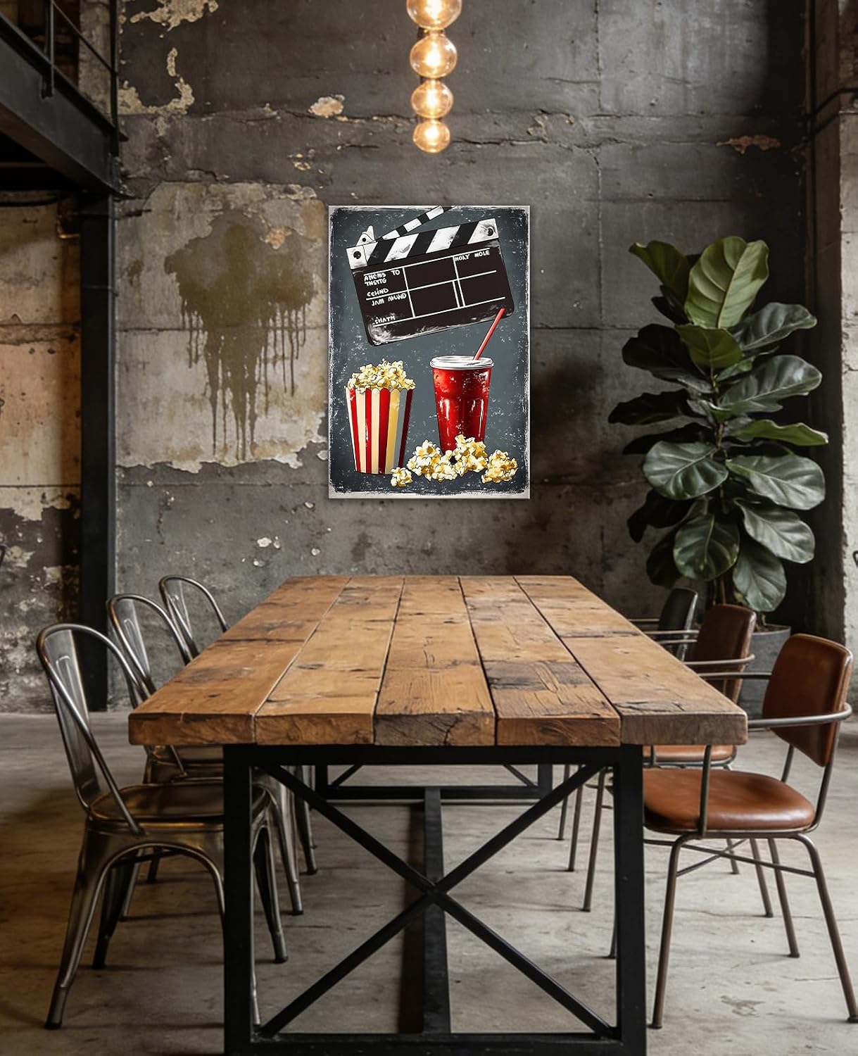 Movie Night Clapperboard Popcorn Canvas Wall Art Retro Cinema Paintings Home Theater Poster Artwork for Living Room Media Room Decor Framed(Artwork-1,12"x18")
