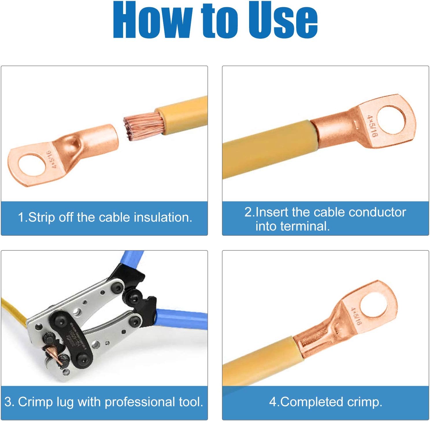 50pcs Copper Wire Lugs,10 Types UL Listed Heavy Duty Wire Lugs Battery Cable Closed Ends Bare Copper Eyelets Tubular Ring Terminal Connectors Assortment Kit : Sports & Outdoors