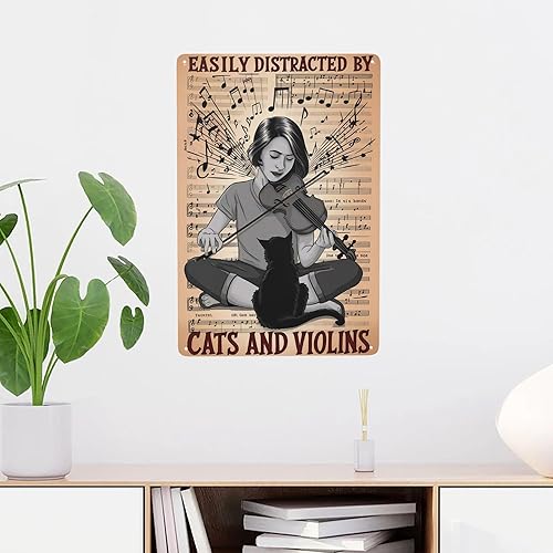 Miniatura 2 de Cartel de lata Cat & Music Lover de 8 x 12 pulgadas, arte de pared de metal peculiar para dormitorio, estudio y decoración del hogar ecléctica con