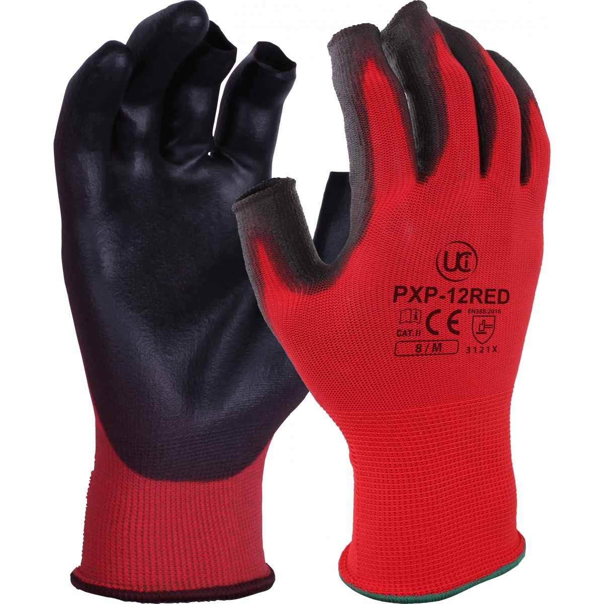 UCI PCN-12 RED Colour Coded Partially Fingerless Site Safety Work Gloves (9 / Large)