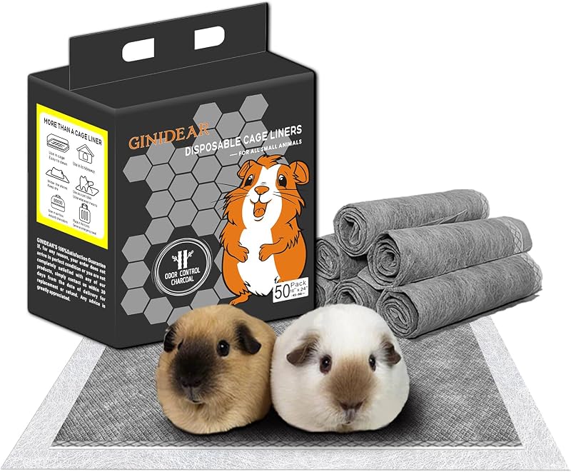 Forração descartável absorvente e impermeável para gaiola de porquinhos-da-índia GINIDEAR – Pacote com 50