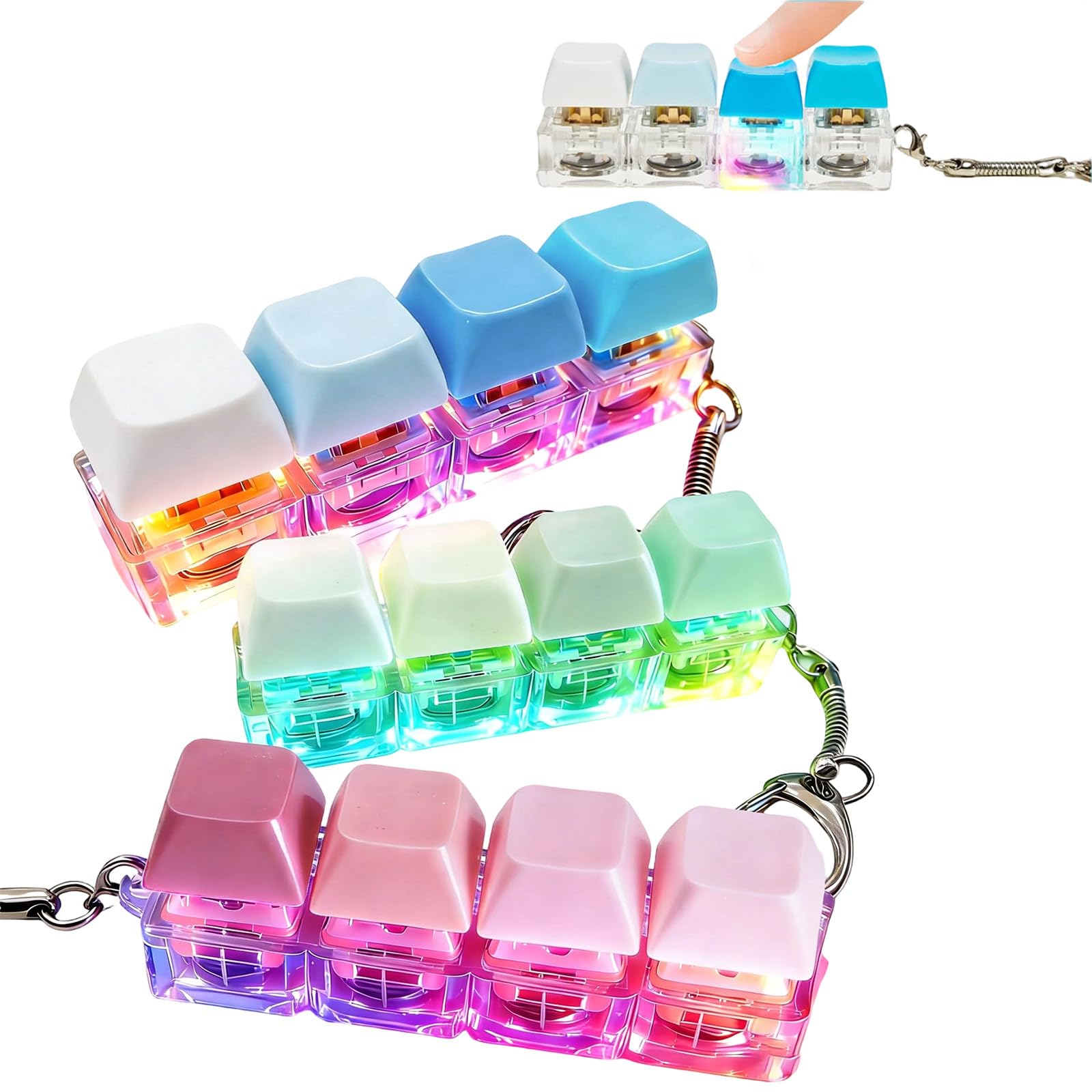 3 Pcs Keyboard Fidget Toy Light up Clicker Fidget Toys, Funny Keyboard Clicker Keyring with LED Light to Relief Stress Pass the Time for Adults Office, School, Home and Travel