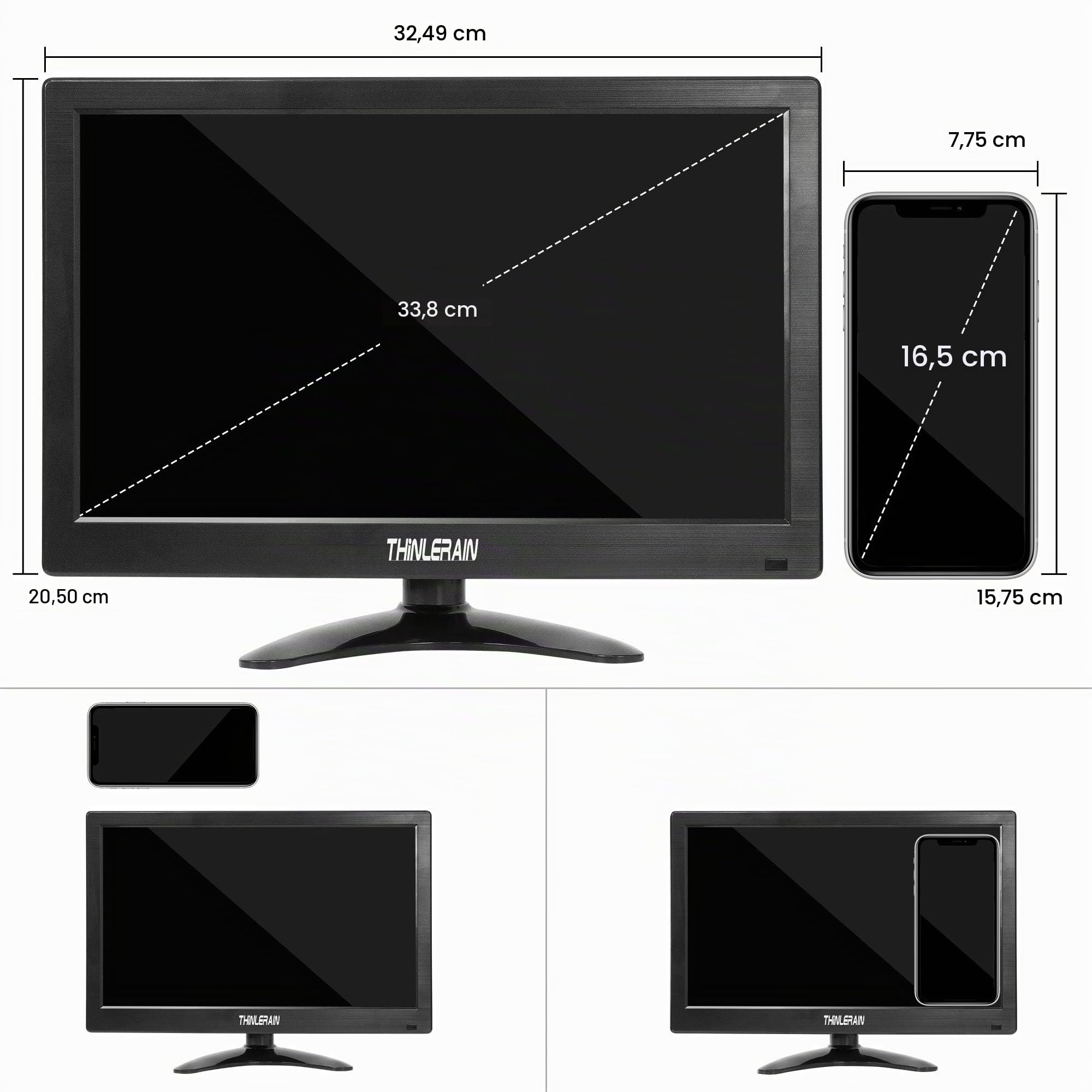 13,3-Zoll-Monitor 1366 x 768 LED-Bildschirm mit HDMI/VGA/BNC/USB/AV Kleiner Monitor für Fire Stick, Computer, PC, Laptop, Windows, integrierter Lautsprecher