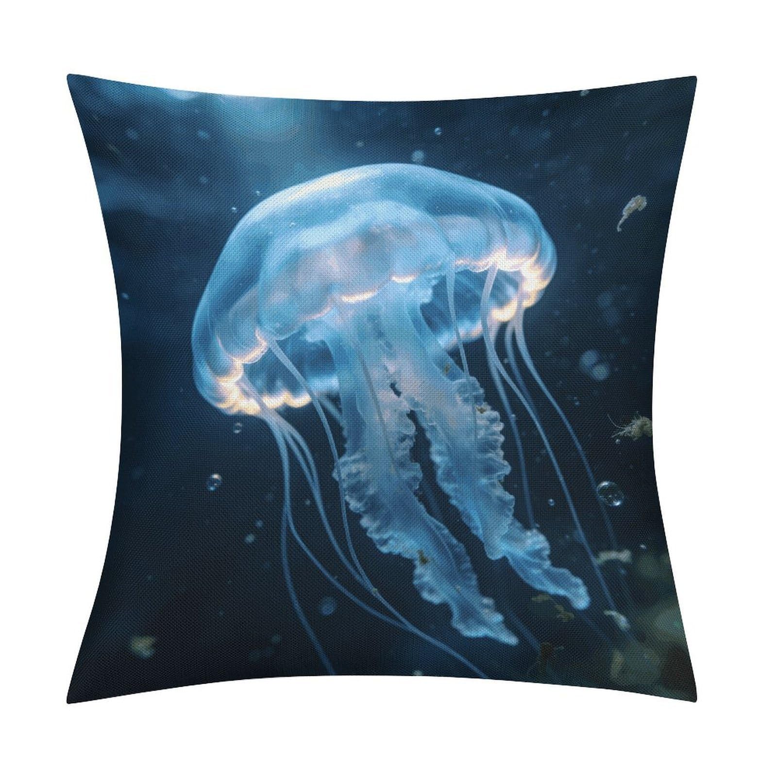 LZQPOEAS Jellyfish Throw Pillow Covers, Waterproof Faux Linen Pillow Cases with Invisible Zipper, Decorative Square Cushion Covers for Sofa Couch Living Room Bedroom 18x18 Inch