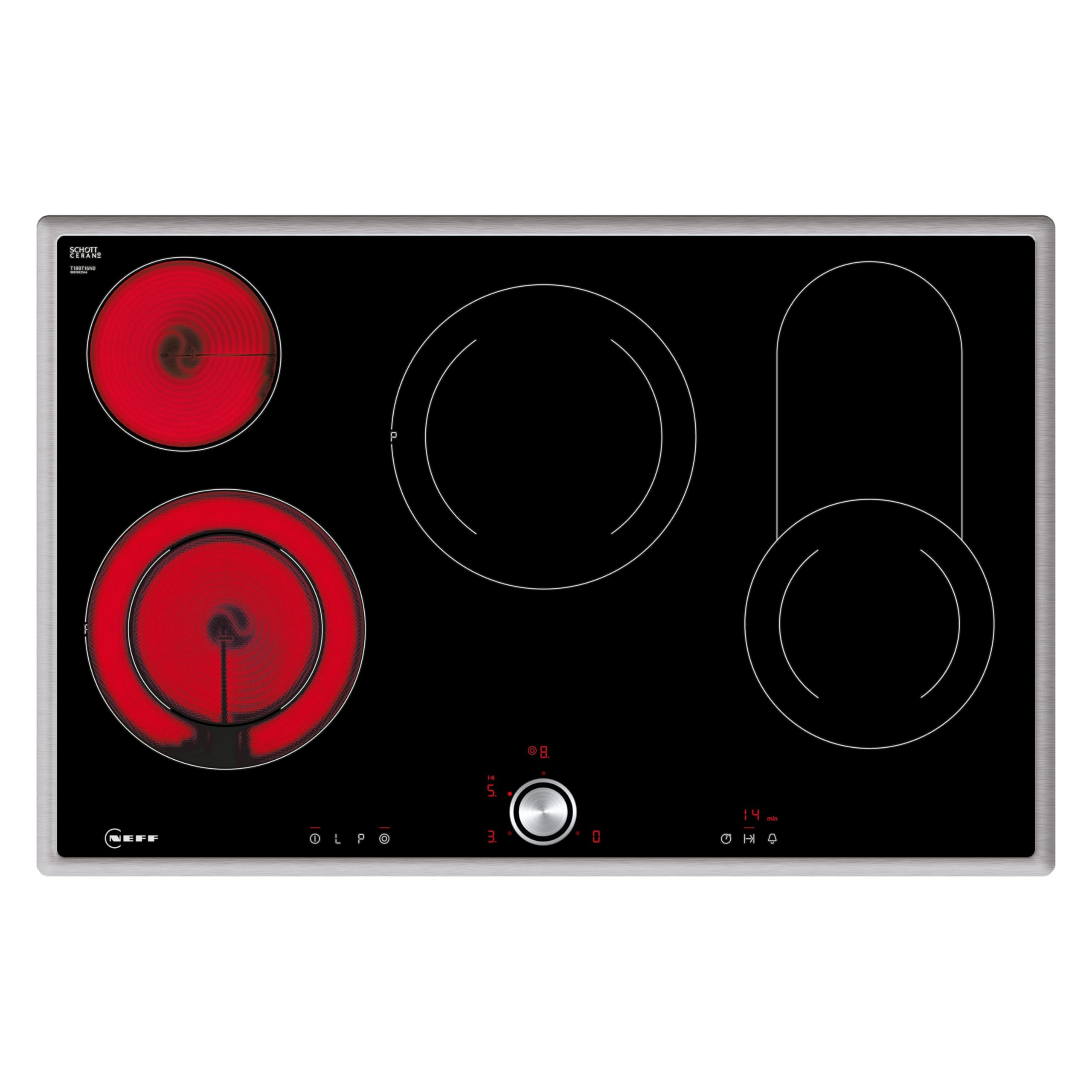 NEFF T18BT16N0 N70, Elektrokochfeld 80 cm, Made in Germany, TwistPad, Bräterzone für großes Bratgeschirr, Powerstufe für schnelle Ergebnisse, Glaskeramik, Autarkes Kochfeld, Edelstahlrahmen
