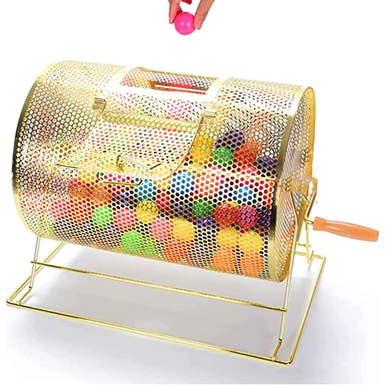 Generic Tambour de tombola en laiton pour jeux de collecte de fonds – Peut contenir 2 500 billets et 130 balles – Poignée en bois – Stable et durable – À partir de 18 ans