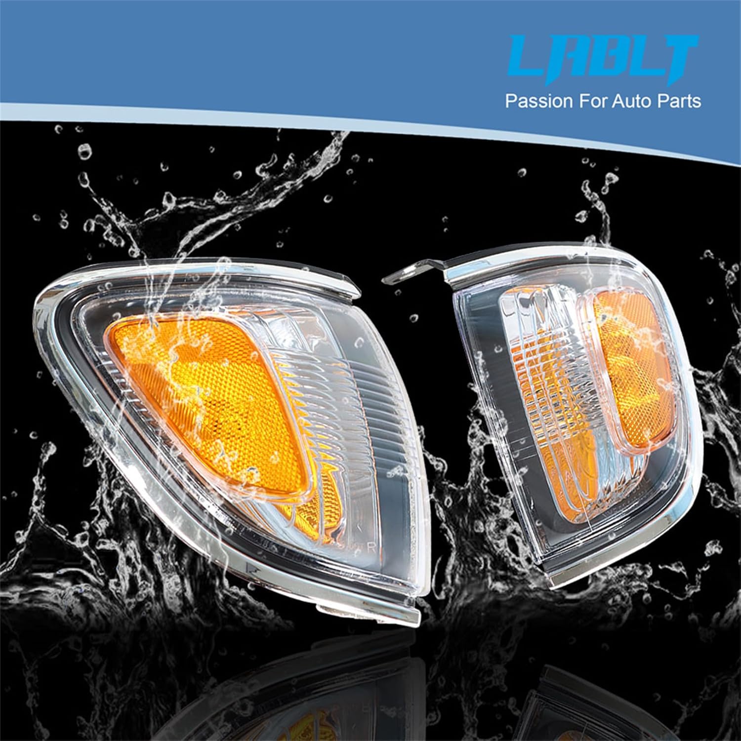 LABLT 2Pcs Park Signal Corner Marker Lights with Electroplated Frame Replacement for 8161004080 8162004080 Replacement for 2001-2004 Tacoma Left & Right