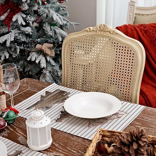 Miniatura 5 de ARKENY AP471-18 - Juego de 4 manteles individuales de Navidad de 12 x 18 pulgadas, árbol de madera, estrella de invierno, arpillera de temporada,