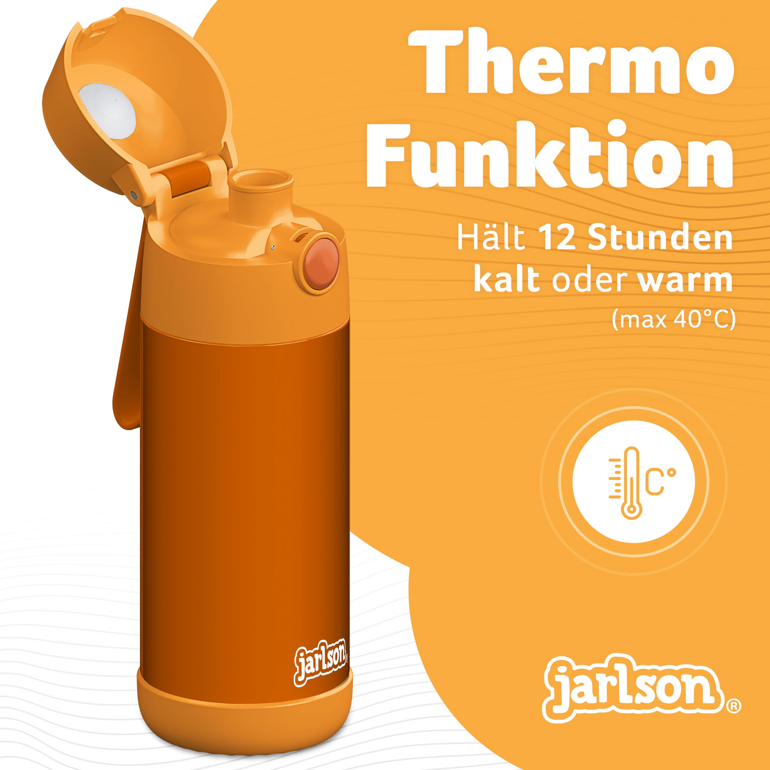 Jarlson® Borraccia Bambini Acciaio Inox MALI, Bottiglia Termica, Senza BPA, Bottiglia Acqua, Termos, Thermos - 350ml - Arancione