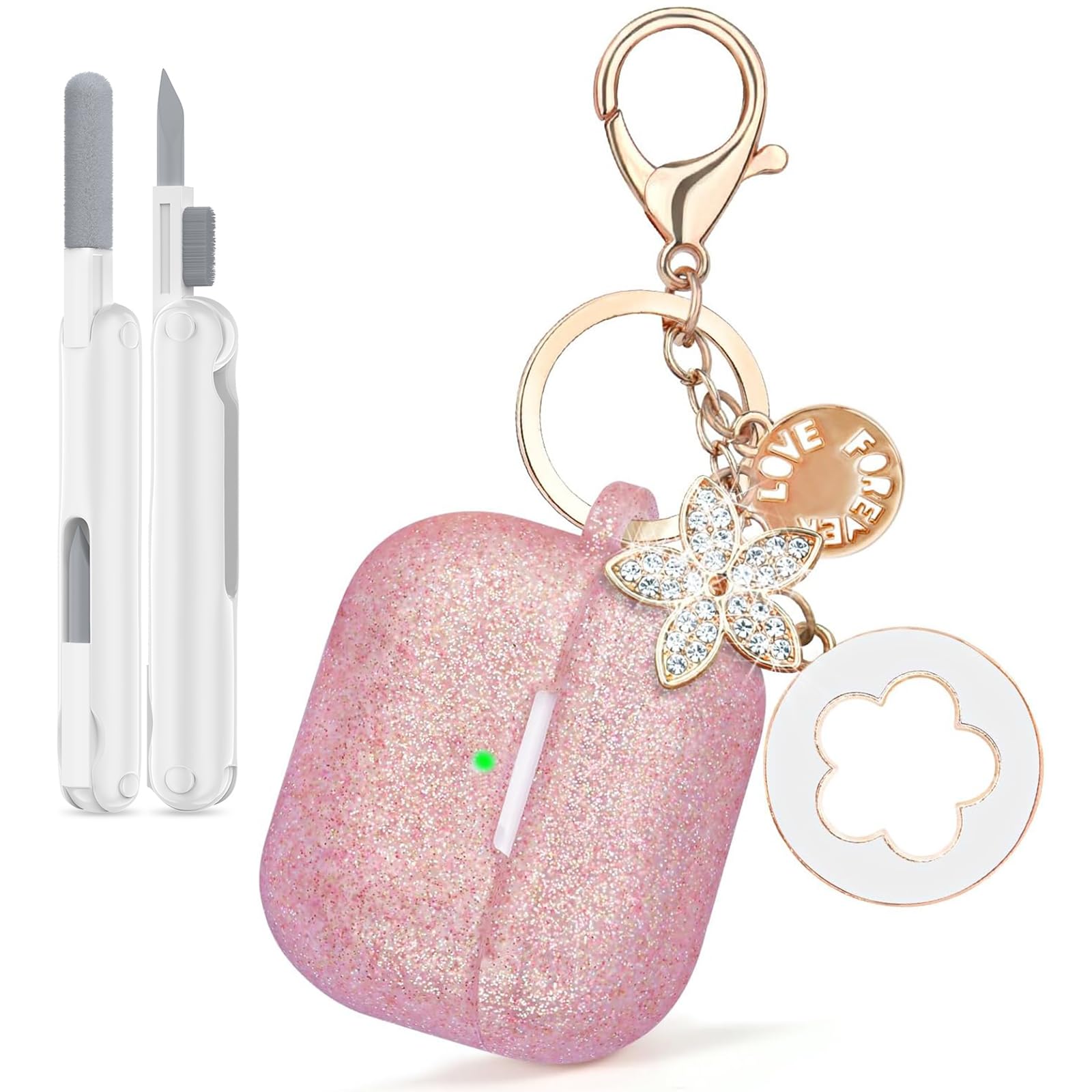 VISOOM for AirPods Pro 3 Case 2025, Silicone Case for Apple Air Pods Pro 3rd Generation Cover Women, Cute iPods 3 Protective Cover with Bling Keychain &amp; Cleaning Kit, Bling Rose Gold